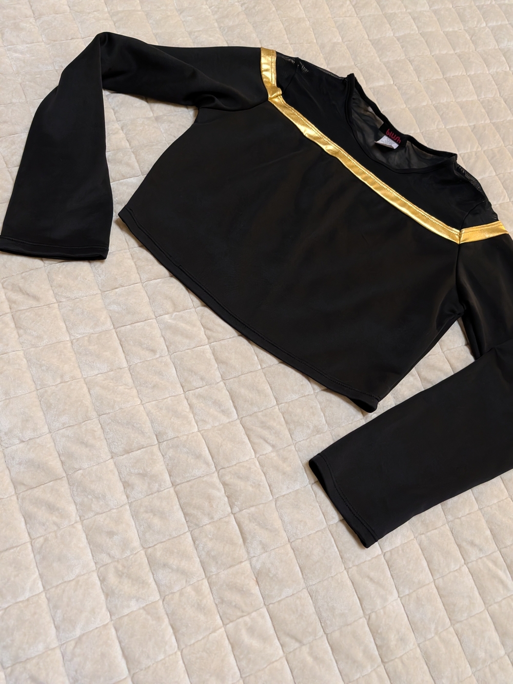 Source Unknown Black Crop Top with Gold Stripe